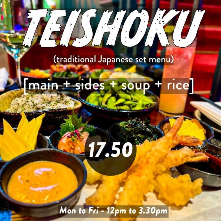 Set lunch menu - Teishoku - main + sides + soup + rice