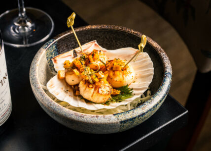 seared Hokkaido scallops with a spicy shichimi & mango salsa seared Hokkaido scallops with a spicy shichimi & mango salsa