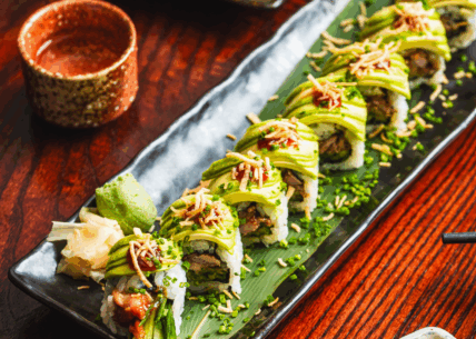 Uramaki (california roll) Uramaki - california roll 8 piece inside out sushi roll with bold flavour combinations. A more modern take on sushi, made to impress.