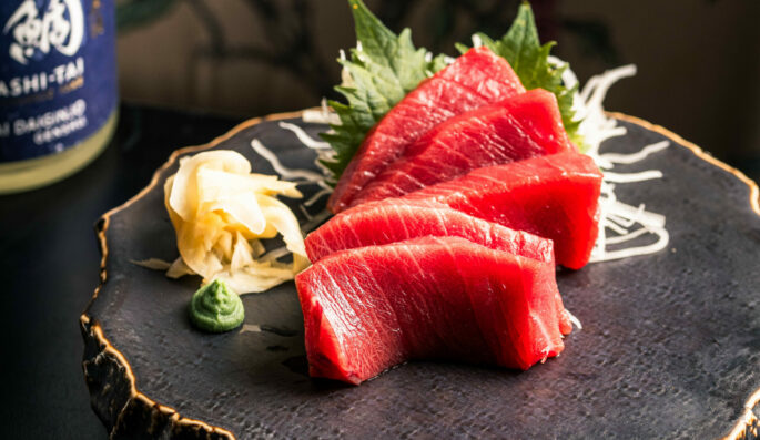 bluefin tuna chutoro. Rich, tender slices from the belly of the bluefin tuna—perfectly balanced between lean and fatty. A prized cut for sashimi lovers.