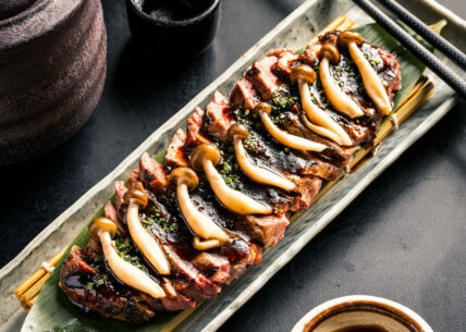 truffle teriyaki beef sirloin truffle teriyaki beef sirloin. served with pickled shimeji mushrooms & truffle teriyaki sauce